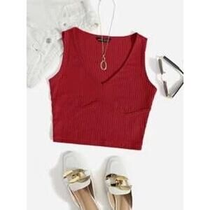 SHEIN Solid Rib-knit Crop Tank Top Red Size M